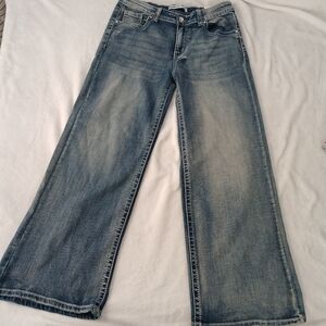 Telepatia Mid Rise Wide Leg Cross Embroidered Jeans Juniors Size 15/32